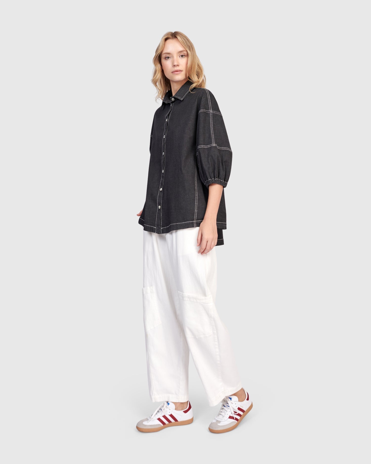 Pippa Puff Blouse, Black Denim