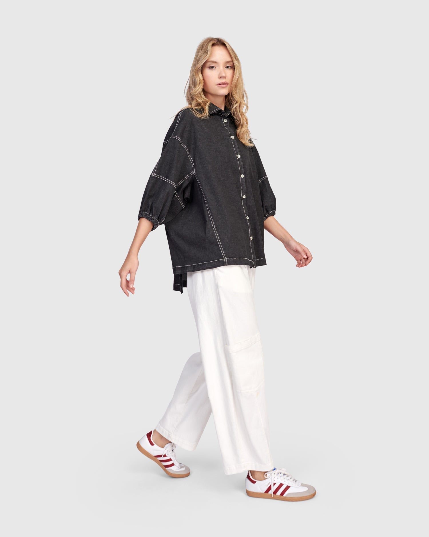 Pippa Puff Blouse, Black Denim
