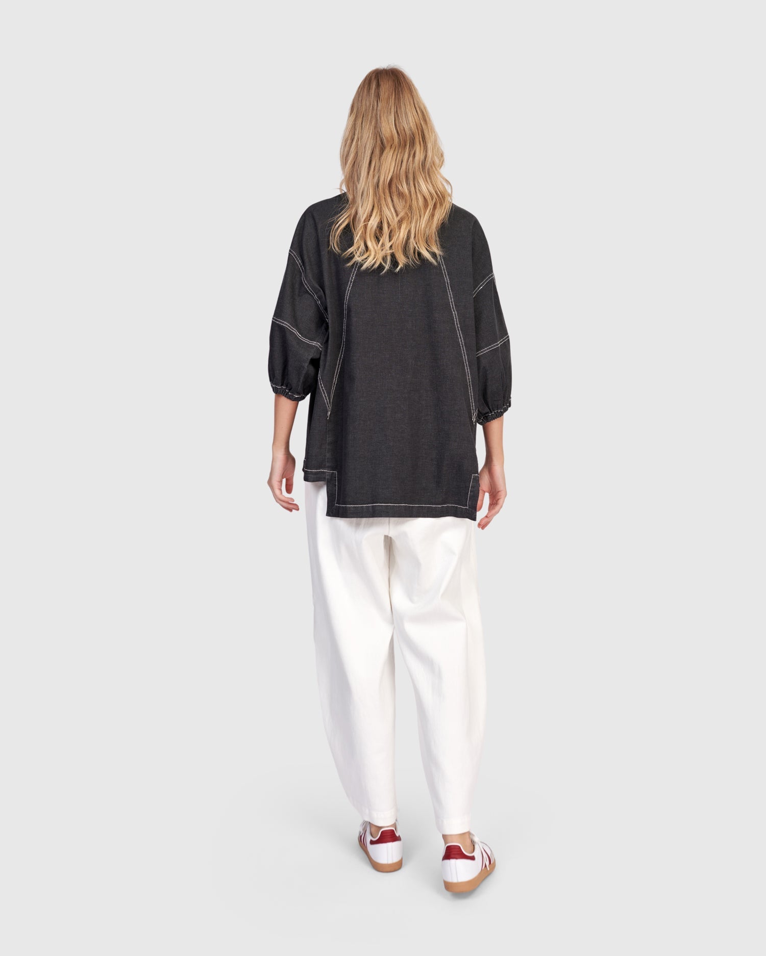 Pippa Puff Blouse, Black Denim