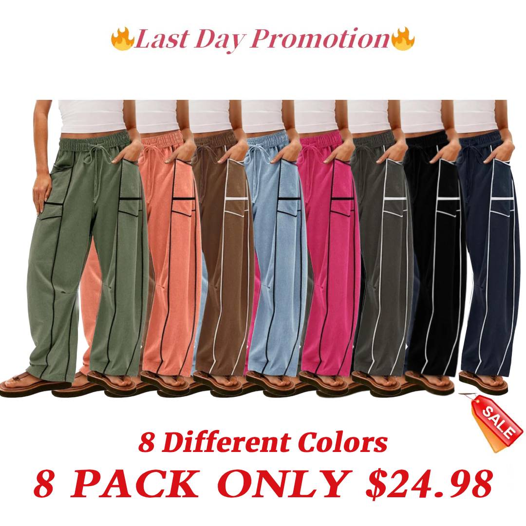 Womens Baggy Barrel Pants Wide Leg Lounge Drawstring Sweatpants with Pockets