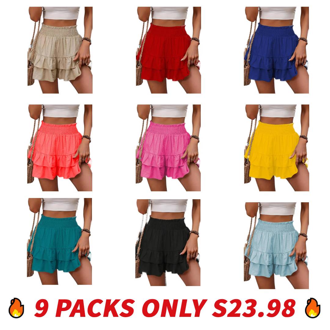 Women's Ruffle Hem High-Waist Casual Shorts